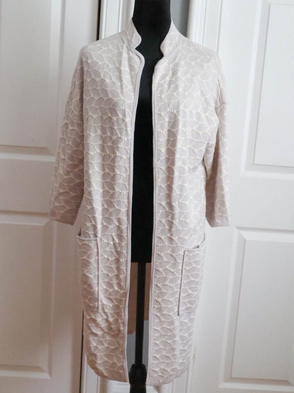 Jigsaw UK 100% Wool Duster Cardigan Sweater Sz S Oversized Soft Lagenlook Taupe